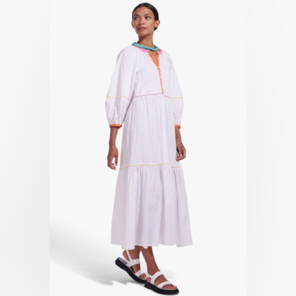 STAUD White Maxi Dress with Colored Trim